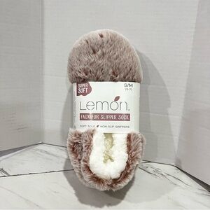 Lemon Plush Slipper Sock Super Soft Faux Fur Size S/M (5-7) Sherpa Lined Pink